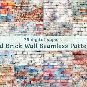 Tegelvägg sömlöst mönster paket, högkvalitativ trädgårdsstaket clipart set, texturerad sten vintage paket, kommersiellt bruk digitala papper