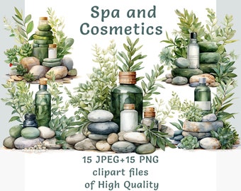 Watercolor spa clipart 15, High quality PNG and JPEG, cosmetics clipart, commercial use, thai massage stones, printables wellness eco