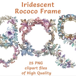 Schillernder Rahmen Clipart - 25 Vintage Aquarell PNG-Dateien für den kommerziellen Gebrauch, digitale Ränder im antiken Stil für Einladungen & Dekor