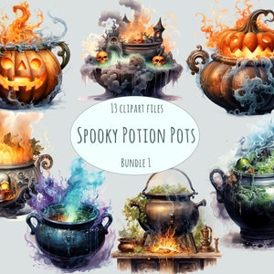 Kessel Clipart | 13 PNG | Aquarell Halloween Clipart | Kommerzielle Nutzung Schädel Aufkleber | Hochwertiges Sublimationsdruck-Digitalpaket