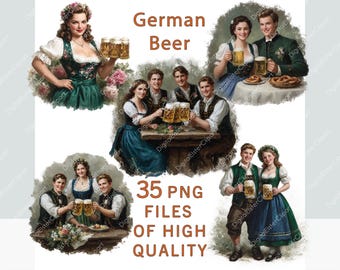 Aquarell Bier Clipart, 35 hochwertige Oktoberfest Sticker, traditioneller Sublimationsdruck zum Oktoberfest