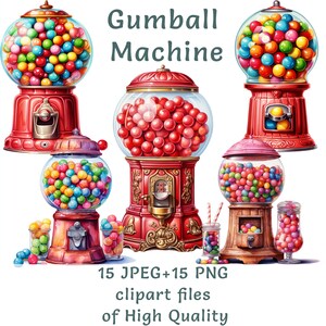 Imágenes prediseñadas de máquina de chicles, 15 PNG y JPEG de alta calidad, máquina de chicles, ilustración de máquina expendedora, arte de comida de uso comercial cottagecore