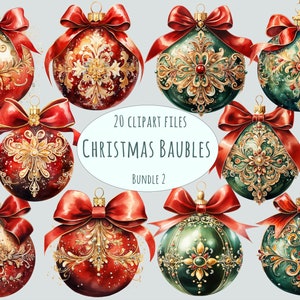 Kugeln Clipart | 20 PNG-Dateien | Aquarell Weihnachts Clipart | Kommerzielle Nutzung winter festliche printables | Sublimationskunstbaum Dekor