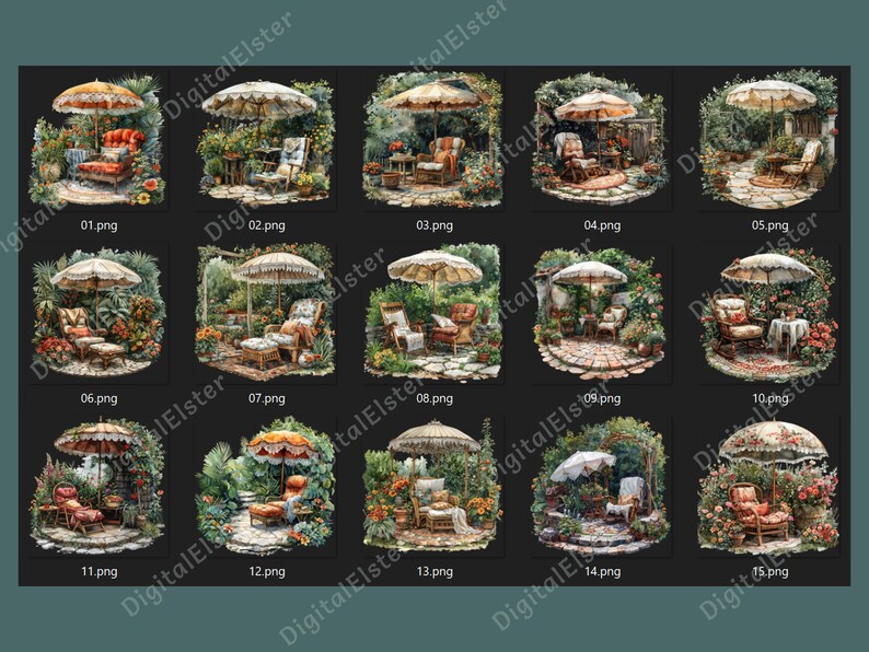 Victorian Garden Umbrella Clipart: 15 Watercolor Elegant PNG, Shade Designs for Commercial Use, Perfect for Invitations & Home Decor Crafts image 2