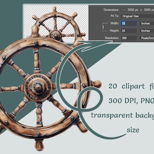 Lot de cliparts pirates | 20 PNG en téléchargement numérique | Cartes vintage, ancres, roues de navire et barils | Sublimation nautique et artisanat
