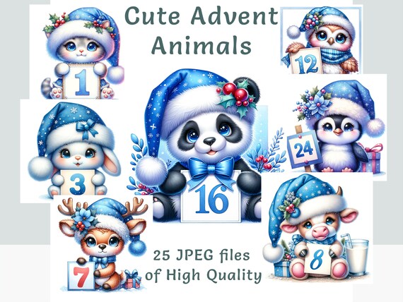 Watercolor Christmas Advent Calendar Printable JPEG, Xmas Countdown Cards, Holiday Numbers Art Sublimation, Commercial Use Download