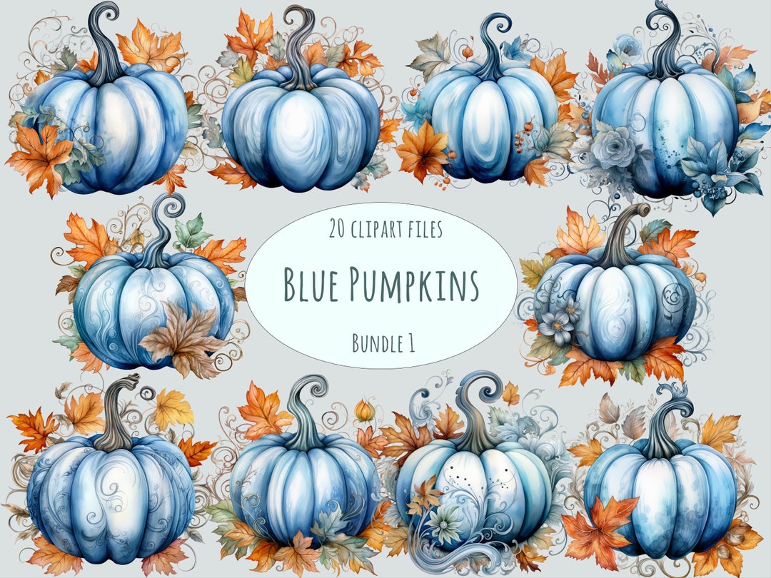 Blue Pumpkin Clipart Bundle, Watercolor Halloween Clipart Set ...