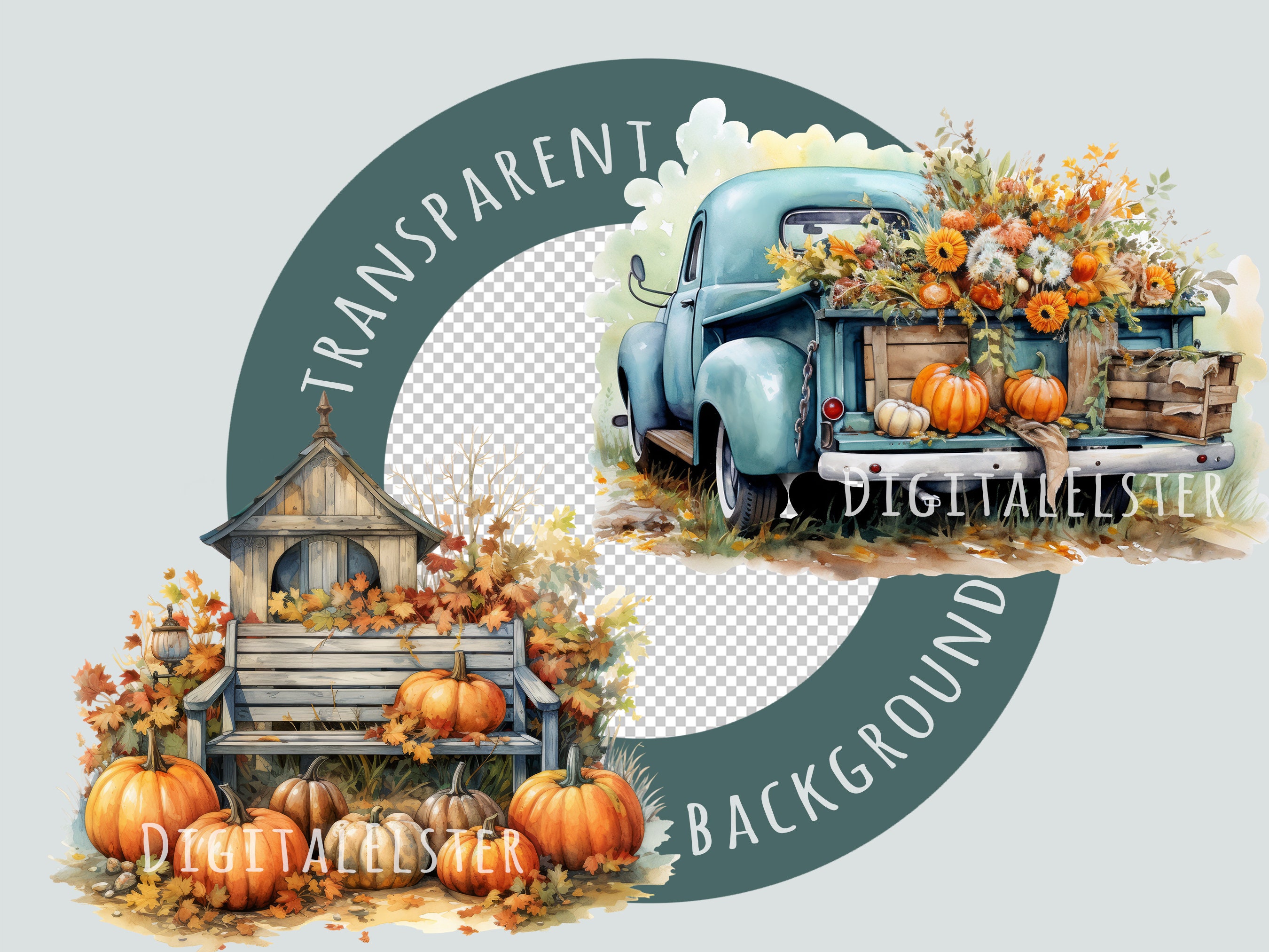 Watercolor Harvest Clipart Bundle, Commercial Use Orange Pumpkin ...