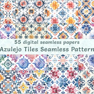 Azulejo Seamless Pattern Clipart, 55 JPEG Aquarell Designs für DIY Kunsthandwerk, Einladungen, Scrapbooking und künstlerische Projekte Kommerzielle Nutzung