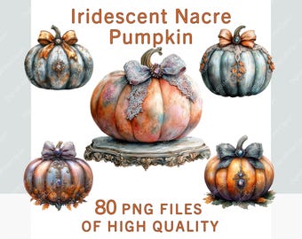 Oranje pompoen clipartbundel, aquarel halloween clipart, commercieel gebruik iriserend stickerspakket, transparante sublimatie print big pack