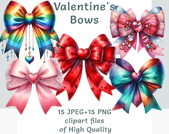 Valentinstag Schleife Clipart Bundle, Aquarell Band Clipart, kommerzielle Nutzung Liebe Aufkleber Set, Sublimationsdruck Hochzeit transparente Png Pack