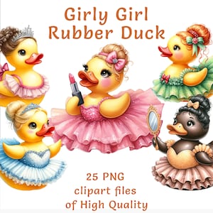 Yellow Rubber Duck Ballerina Clipart - 25 archivos PNG de acuarela, perfecto para decoración infantil e invitaciones a fiestas de cumpleaños, uso comercial