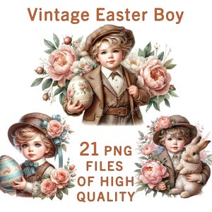 Clipart de Pascua / Clipart vintage / Clipart de niño / 21 archivos PNG / Uso comercial / Clipart de huevo de Pascua en acuarela / Impresión por sublimación, Cumpleaños