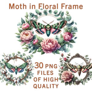 Motte Clipart | Vintage Clipart | 30 PNG-Dateien | Aquarell Schmetterling Aufkleber | Kommerzielle Nutzung | Blumen Clipart | Rahmen Clipart | Insektenkunst