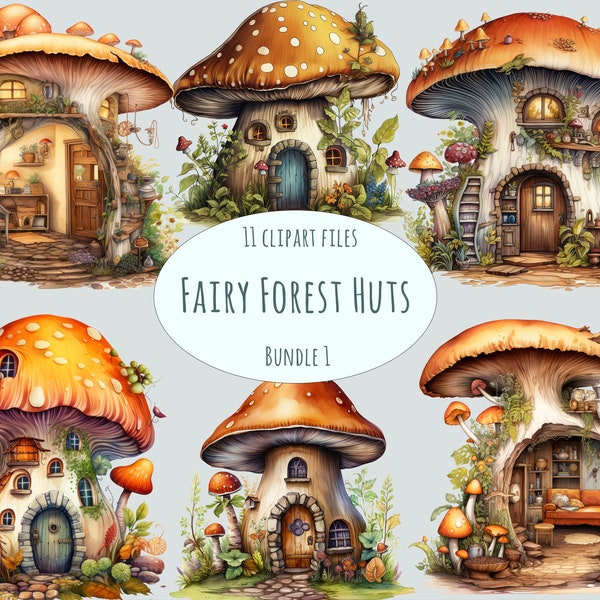 Watercolor Mushroom house clipart 11 high quality PNG wizard house transparent background commercial use fairy cottage fantasy clip art