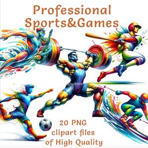 Sport Clipart | 20 PNG-Dateien | Aquarell Spiele digital art | Kommerzielle Nutzung Athlete Printables | Sublimationsdruck-Bundle | Diplom Dekor
