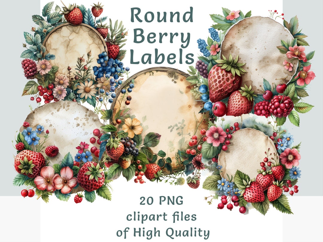 Watercolor Berry Can Labels Clipart Bundle, Commercial Use Sticker Set ...