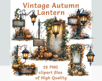 Lamp Post Clipart bundle, Watercolor vintage clipart, Commercial use street light stickers, Sublimation print lantern sign png art