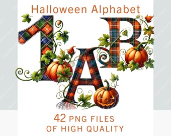 Alphabet clipart bundle, watercolor halloween clipart, commercial use font bundle, sublimation print letters, fall orange pumpkin autumn png