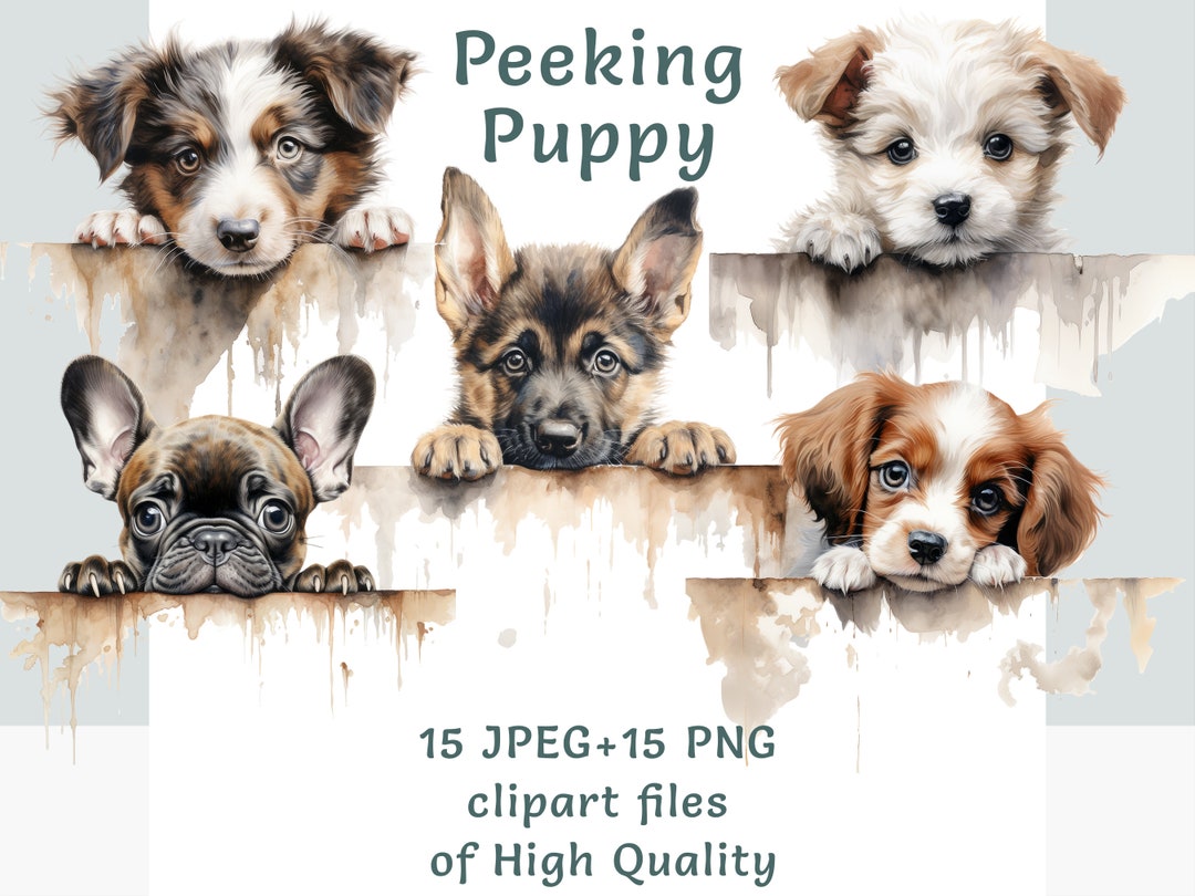 Peeking Puppy Clipart Bundle, Watercolor Dog Clipart, Commercial Use ...