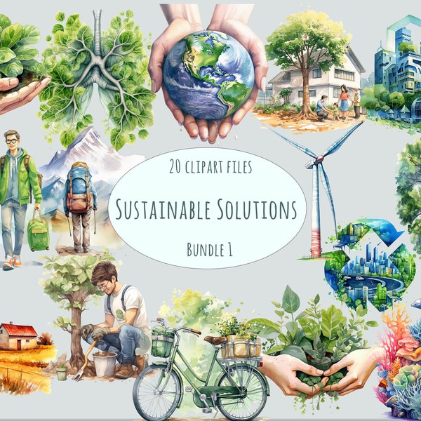 Eco Conscious Living Digital Clipart: 15 Sustainable Watercolor PNGs, Commercial Use, Green Home & Fashion Illustrations Nature Friendly art