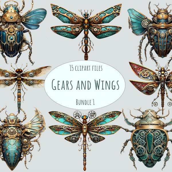 Steampunk Insekten Clipart Sammlung: 15 einzigartige Aquarell PNGs für den kommerziellen Gebrauch - Perfekt für Bastel- und DIY Vintage-Projekt-Ausdrucke