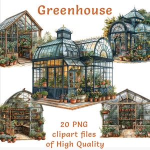 Greenhouse Clipart | Botanical Clipart | 20 arquivos PNG | Adesivos de jardim em aquarela | Junk Journal | Jardinagem Clipart | Uso comercial