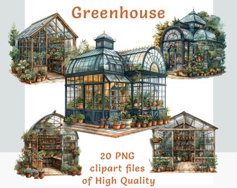 Pacchetto clipart di serre, clipart di verdure acquerellate, adesivi per diari di giardinaggio per uso commerciale, set botanico per stampa a sublimazione