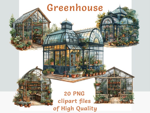 Greenhouse clipart bundle, Watercolor vegetables clipart, Commercial use gardening junk journal stickers, Sublimation print botanical set
