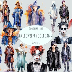 Clipart Halloween | 35 PNG | Costumes à l'aquarelle des cliparts | Stickers pour tenue à usage commercial | Lot numérique d'impression par sublimation | Art effrayant