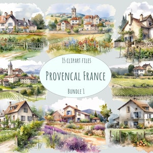 Clipart francese / Clipart vacanze / 15 PNG e JPEG / Adesivi di campagna / Uso commerciale / Stampe di viaggio / Adesivi di paesaggi estivi