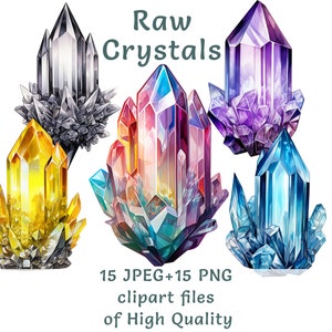 Clipart de cuarzo / 15 PNG y JPEG / Uso comercial / Clipart de piedras preciosas / Impresión por sublimación de gemas / Pegatinas de cristal / Joyas espirituales imprimibles