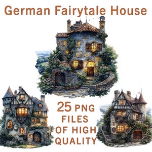 Huisclipart | Duitsland Clipart | 25 png-bestanden | Stickers aquarel fee | Commercieel gebruik | Junkjournaal | Sublimatieprint | Magische kunst