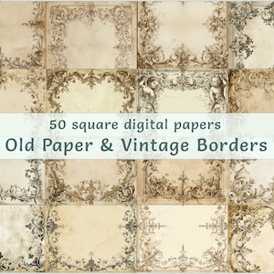 Colección de papel digital Vintage Border - 50 archivos JPEG para uso comercial, exquisitos diseños de marcos clásicos para artesanía y diseño