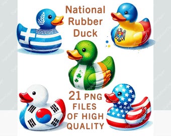 National Rubber Duck Clipart Watercolor Country Flag Duck PNG Patriotic Toy Illustration Collection Commercial Use Transparent Background