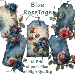 Tags Clipart | 15 png-bestanden | Aquarel rozen clipart | Commercieel gebruik bliketiketten | Afdrukbare goederenetiquette | Digitale uitnodigingen