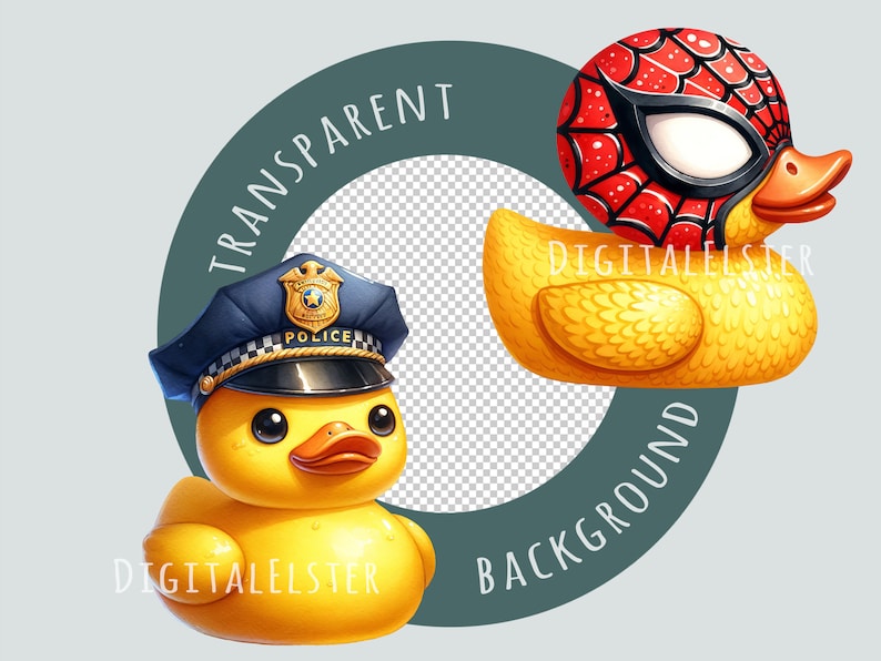 Gele rubberen eend clipartset, 20 aquarel png voor commercieel gebruik, decor kinderkamer, educatieve inhoud feestuitnodigingen, instant download afbeelding 3