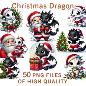 Drachen Clipart | 50 PNG-Dateien | Aquarell Weihnachts Clipart | Fantasie Urlaub Dekor | Gewerbliche Nutzung festliches Dekor | Winter Sublimationskunst
