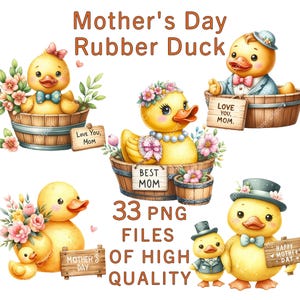 Clipart di anatre di gomma / Clipart per la festa della mamma / Adesivi di anatre gialle / Uso commerciale / Adesivi per la cameretta dei bambini / Stampabili di compleanno / Arte da bagno