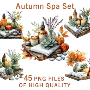 Clipart Spa | 45 PNG | Clipart Wellness w akwareli | Pakiet do tworzenia marki do użytku komercyjnego | Naklejki cyfrowe do druku sublimacyjnego | Sztuka jesieni