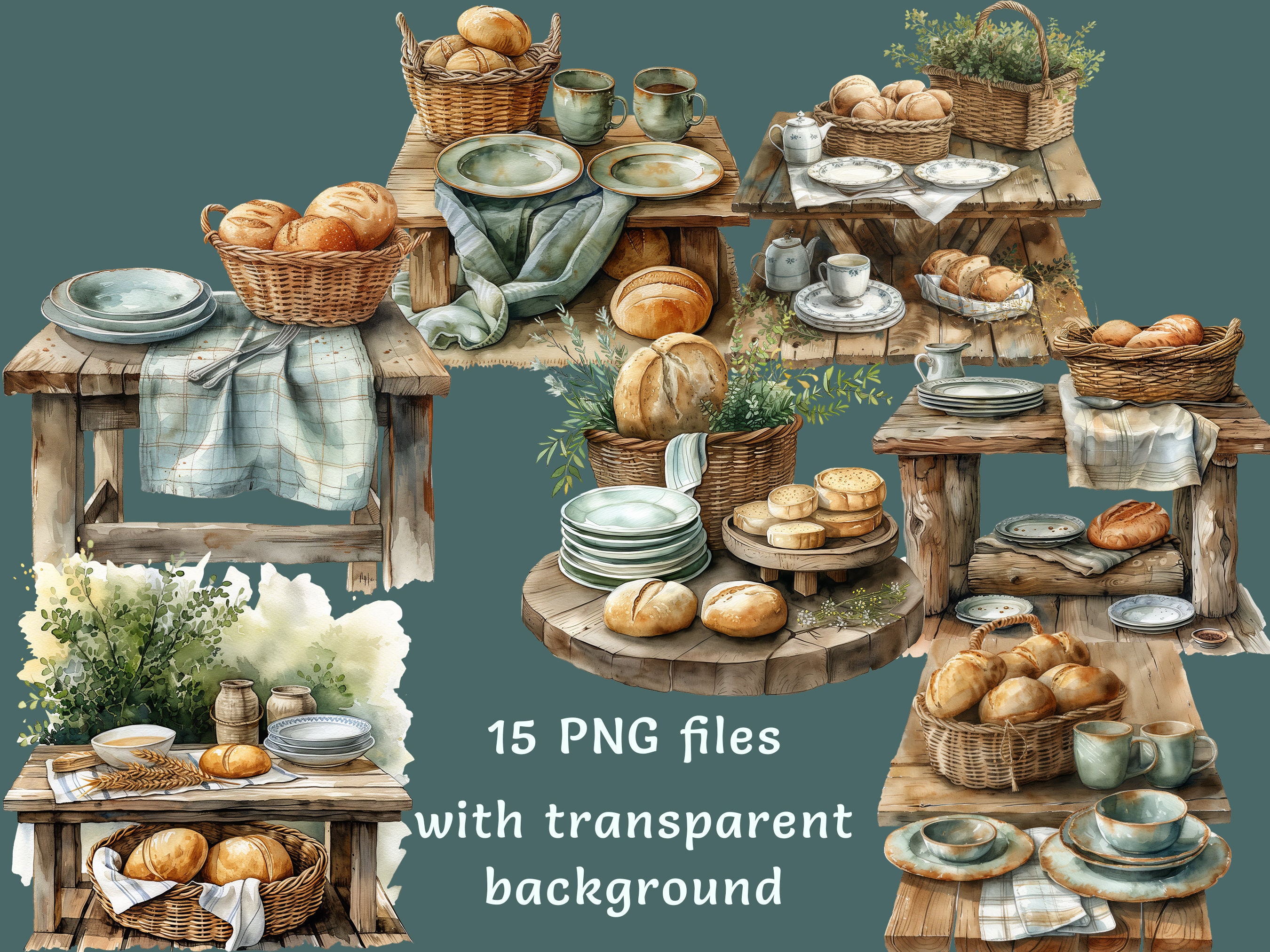 Rustic Bread Table Rustic Bread Table Clipart PNG Bakery Table Illustration Farmhouse ...