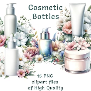 Clipart bien-être | Clipart spa | 15 fichiers PNG | Utilisation commerciale | Clipart de bouteilles d'aquarelle | Autocollants Imprimables Beauté | Autocollants Goodnotes