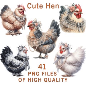 Chicken Clipart | 41 PNG Files | Watercolor Rooster Stickers | Chick Printables | Commercial Use | Nursery Art | Poultry Illustrations