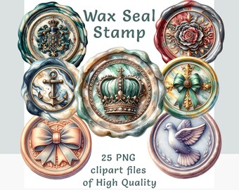Wax seal clipart bundle, watercolor seal clipart, commercial use stationary stickers bundle, sublimation print envelope decor package set
