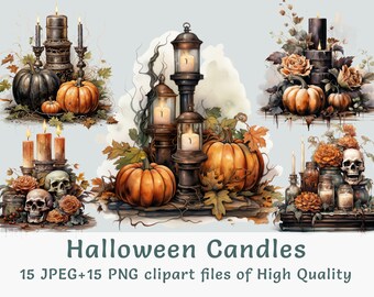 Gothic Candle Clipart, 15 Spooky Watercolor Candle PNGs, Dark Academia Halloween Decor, Eerie Magic Graphics, Commercial Use Art