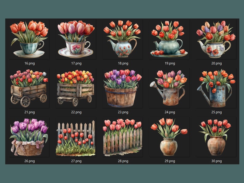 Watercolor Tulips Clipart PNG, Spring Floral Bouquet, Vintage Garden ...