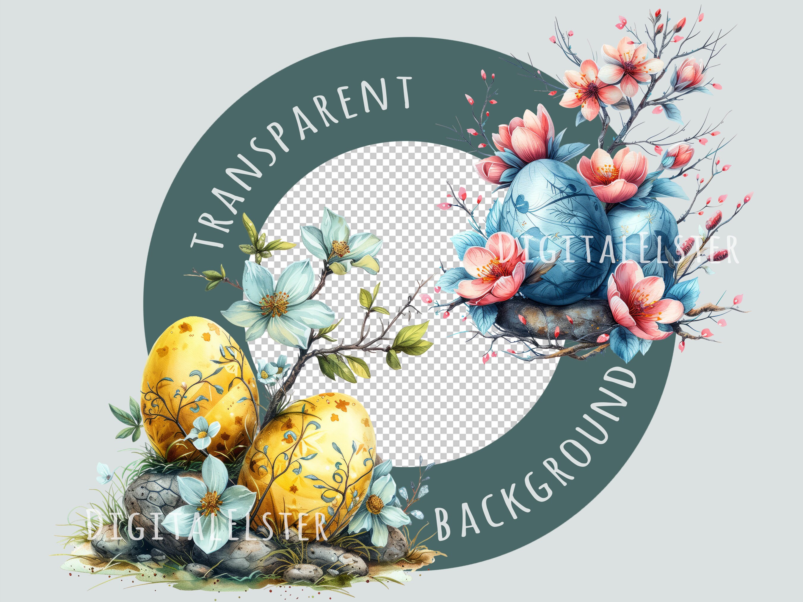 Easter Eggs Clipart Bundle, Watercolor Floral Painted Eggs, Vintage ...