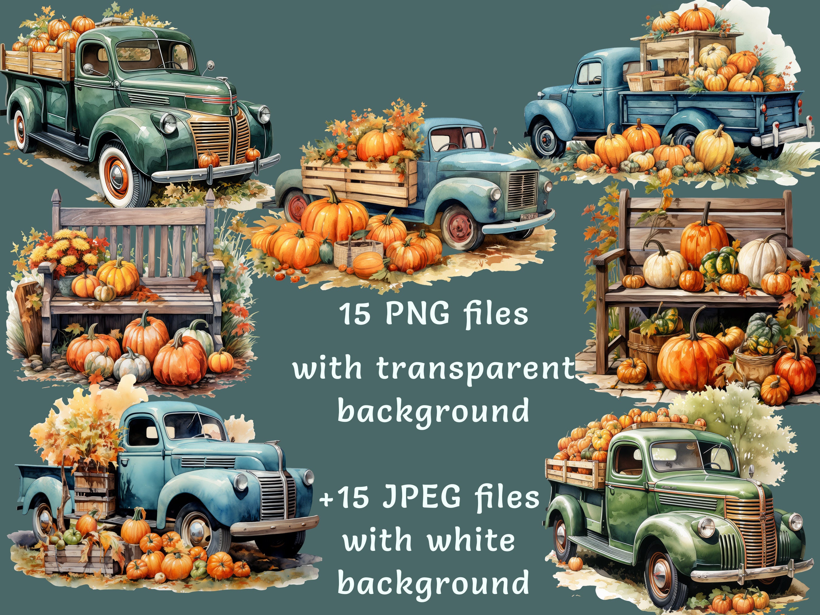 Watercolor Harvest Clipart Bundle, Commercial Use Orange Pumpkin ...