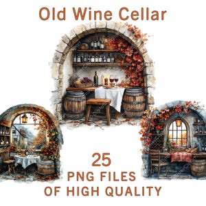 Clipart cantina vinicola, 25 file PNG, bottiglie e rastrelliere per vino acquerellate, grafica per arredamento, uso commerciale, download digitale, involucro per bicchieri