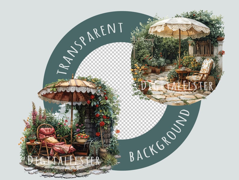 Victorian Garden Umbrella Clipart: 15 Watercolor Elegant PNG, Shade Designs for Commercial Use, Perfect for Invitations & Home Decor Crafts image 3
